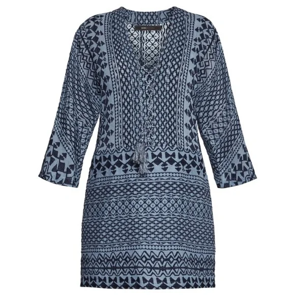 BCBGMAXAZRIA 'Milana' Light Blue/Navy Laced Placket Woven Dress Size XS - Picture 2 of 14